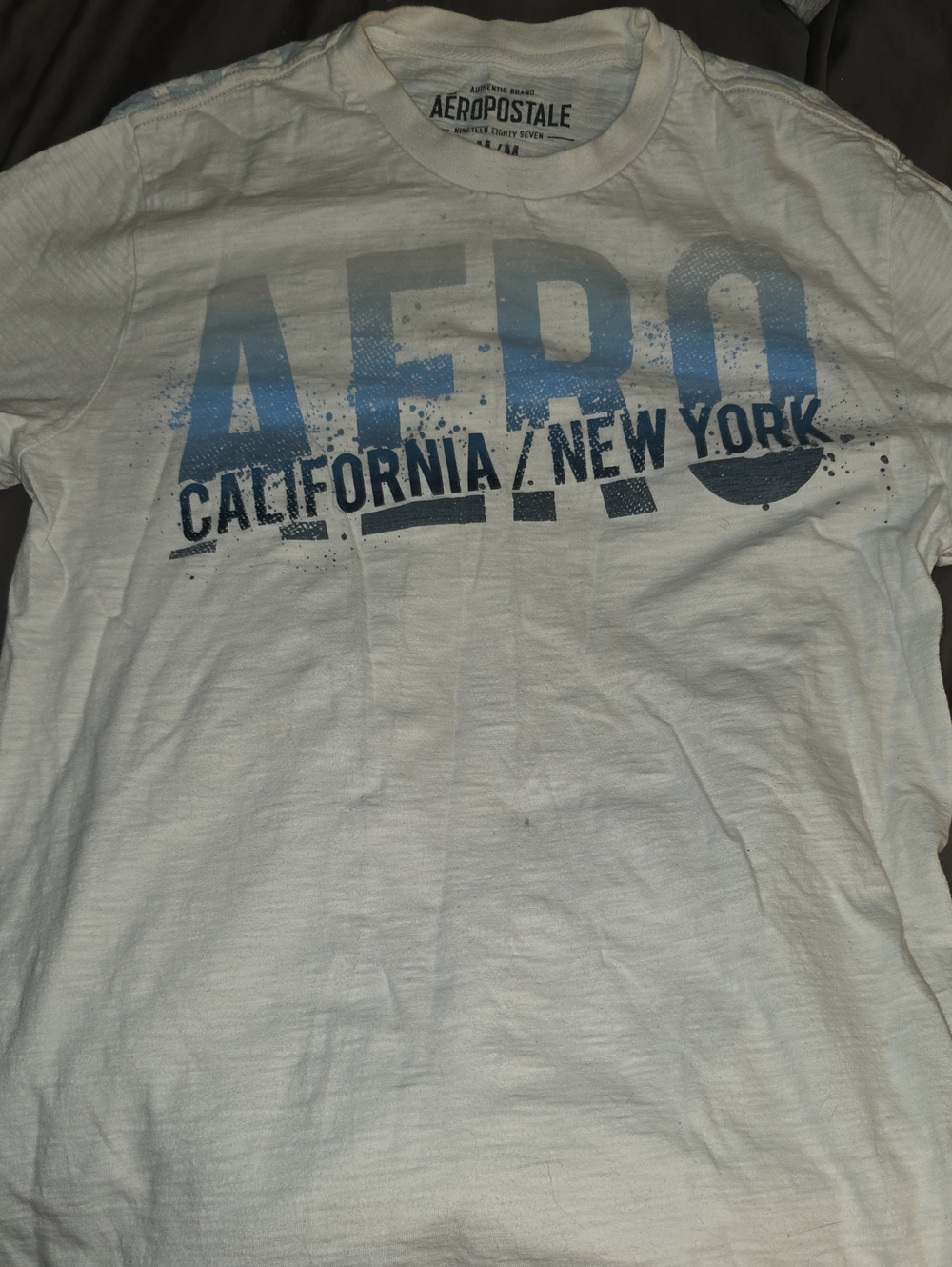Aeropostale White Tee with Blue 'AERO' California/New York Graphic